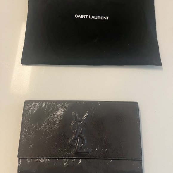 Vintage Saint Laurent YSL Muse Rive Gauche Black Leather  Yves Saint Laurent Rive Gauche Clutch Vintage